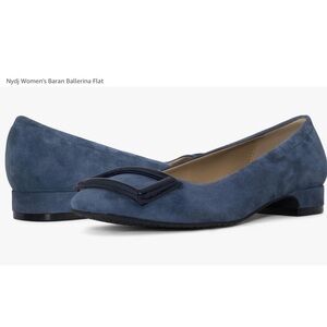 NYDJ Blue Suede Ballet Flats with Bow Detail